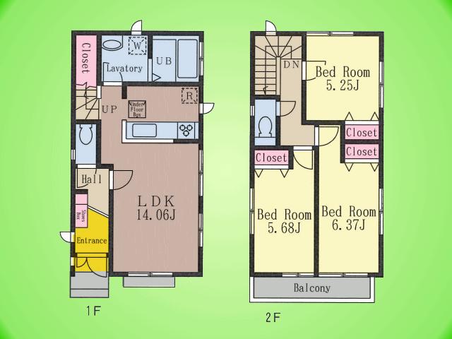 Floor plan. (D Building), Price 37,800,000 yen, 3LDK, Land area 101.35 sq m , Building area 77.73 sq m