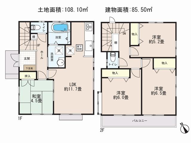 Floor plan. (M Building Floor plan), Price 49,500,000 yen, 4LDK, Land area 108.1 sq m , Building area 85.5 sq m
