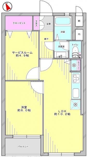 Floor plan. 1LDK+S, Price 18,800,000 yen, Occupied area 44.34 sq m