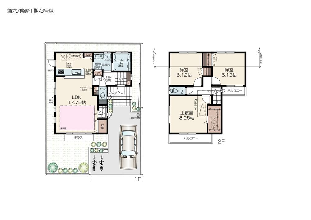 Floor plan. (3 Building), Price 55,280,000 yen, 3LDK, Land area 115.49 sq m , Building area 91.7 sq m