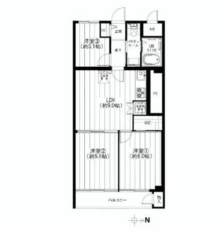 Floor plan. 3LDK, Price 22,900,000 yen, Occupied area 55.13 sq m , Balcony area 5.08 sq m Floor