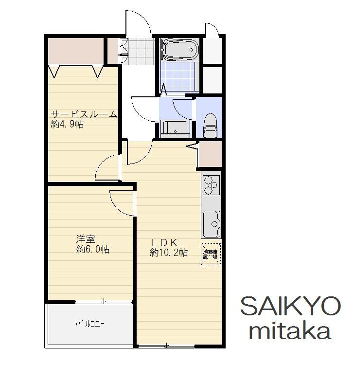 Floor plan. 1LDK + S (storeroom), Price 18,800,000 yen, Occupied area 44.34 sq m