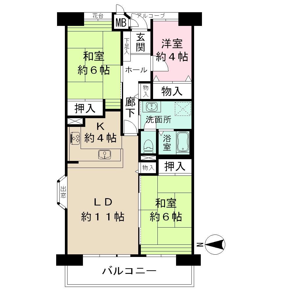 Floor plan. 3LDK, Price 31,800,000 yen, Occupied area 80.09 sq m , Balcony area 9.87 sq m