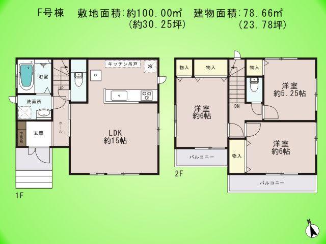 Floor plan. (F Building), Price 44,800,000 yen, 3LDK, Land area 100 sq m , Building area 78.66 sq m