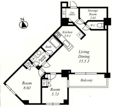 Floor plan. 2LDK, Price 39,800,000 yen, Footprint 74.7 sq m , Balcony area 7.07 sq m