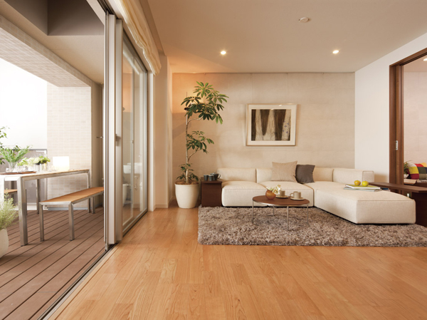 Living.  [living ・ dining room] Balcony and a living to be integrally, Opened sight, You can experience the spread. To further deepen space also relaxation of the family. It comfortably connects with the outdoor nature.
