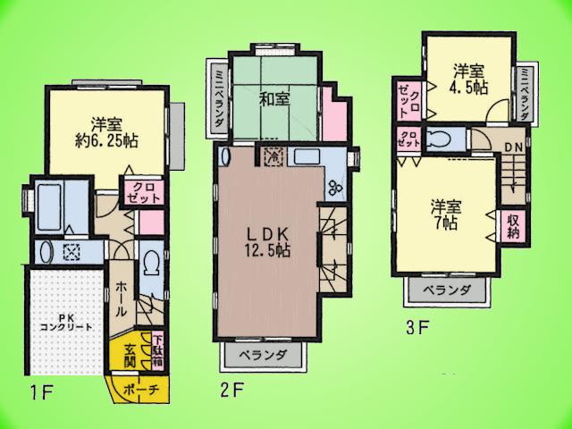 Building plan example (floor plan). Building plan example ((3) compartment) 4LDK, Land price 28.8 million yen, Land area 58 sq m , Building price 13.8 million yen, Building area 83.2 sq m