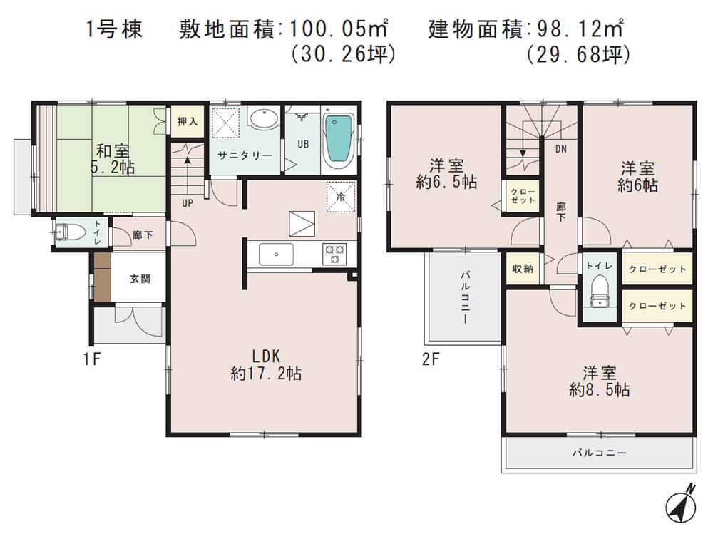 Floor plan. (1 Building), Price 45,800,000 yen, 4LDK, Land area 100.05 sq m , Building area 98.12 sq m