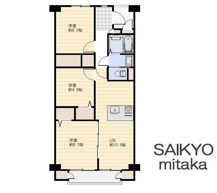 Floor plan. 3LDK, Price 22,900,000 yen, Occupied area 63.69 sq m , Balcony area 6.18 sq m