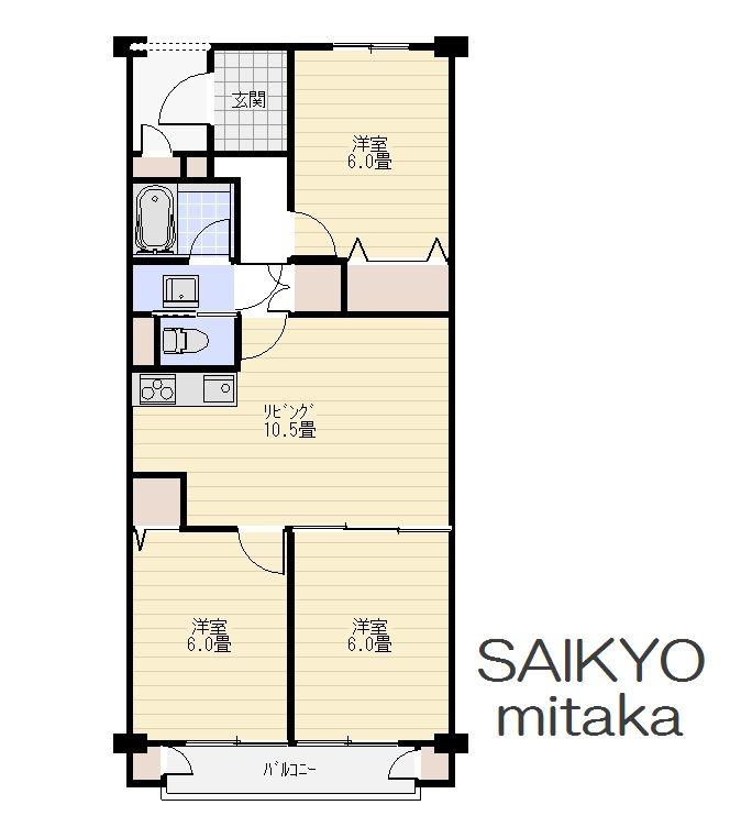 Floor plan. 3LDK, Price 18,800,000 yen, Occupied area 63.69 sq m , Balcony area 6.18 sq m