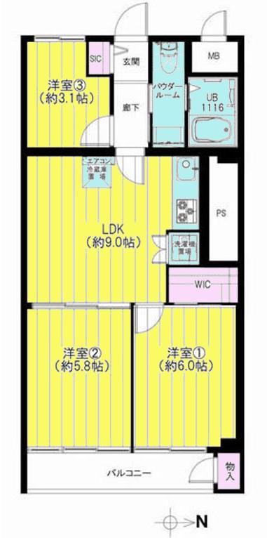 Floor plan. 3DK, Price 22,900,000 yen, Occupied area 55.13 sq m , Balcony area 5.08 sq m ◎ Floor