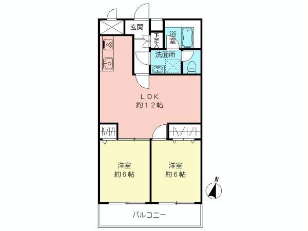 Floor plan. 2LDK, Price 22,800,000 yen, Occupied area 54.45 sq m , Balcony area 6.6 sq m of Mato