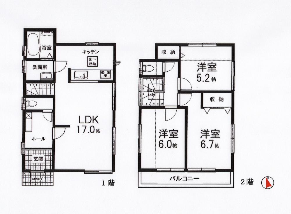 Floor plan. (3 Building), Price 51,800,000 yen, 3LDK, Land area 109.73 sq m , Building area 82.8 sq m