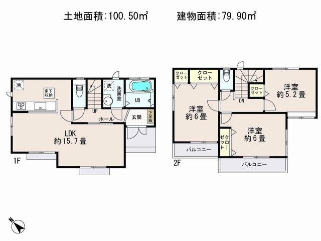 Floor plan. (B Building), Price 44,800,000 yen, 3LDK, Land area 100.56 sq m , Building area 79.9 sq m