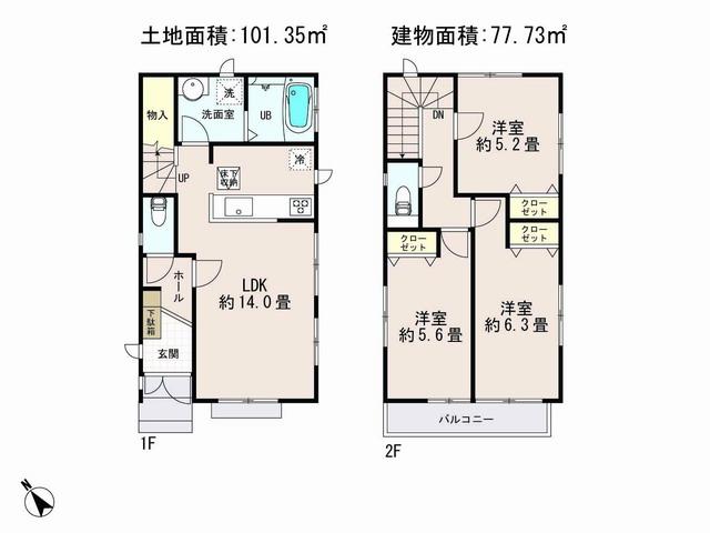 Floor plan. (D Building), Price 37,800,000 yen, 3LDK, Land area 101.38 sq m , Building area 77.73 sq m