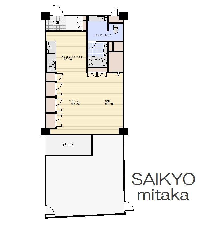 Floor plan. 1LDK, Price 24 million yen, Occupied area 60.35 sq m , Balcony area 7.15 sq m
