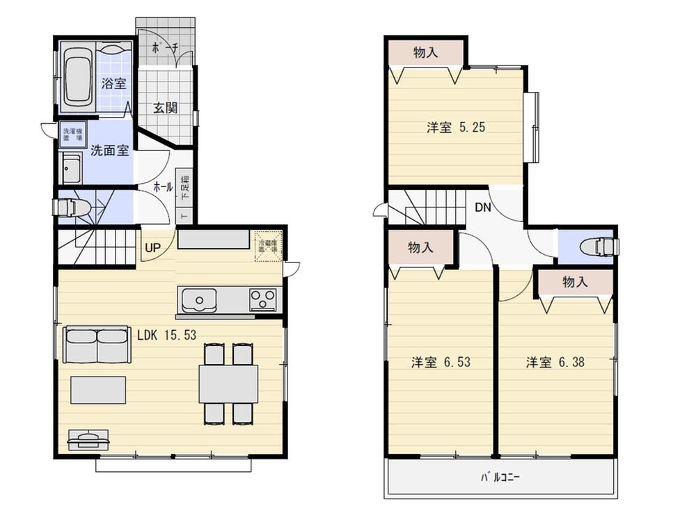 Floor plan. (Building 2), Price 45,800,000 yen, 3LDK, Land area 100.58 sq m , Building area 80.42 sq m