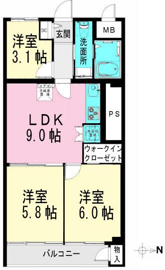 Floor plan. 3LDK, Price 22,900,000 yen, Occupied area 55.13 sq m , Balcony area 5.08 sq m