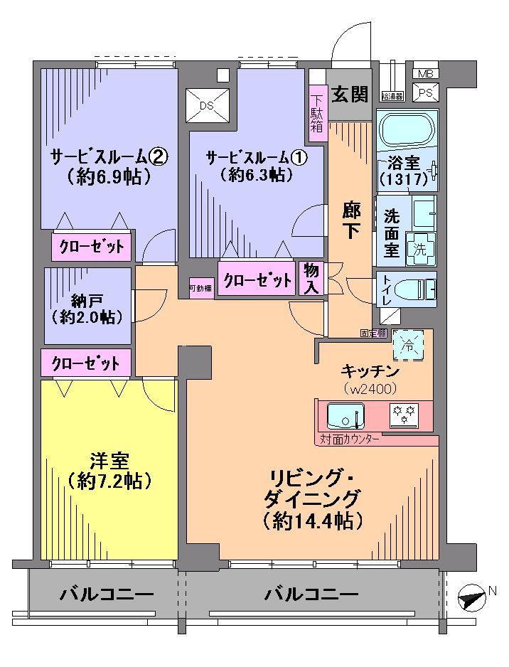 Floor plan. 1LDK + 2S (storeroom), Price 26,800,000 yen, Footprint 87.4 sq m , Balcony area 10.2 sq m