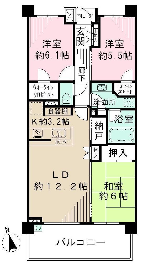 Floor plan. 3LDK + S (storeroom), Price 36,800,000 yen, Occupied area 75.65 sq m , Balcony area 12 sq m 3LDK + 2WIC + storeroom Storage capacity is attractive.