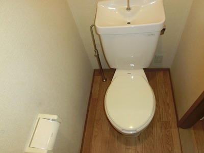 Toilet. It is a clean bathroom