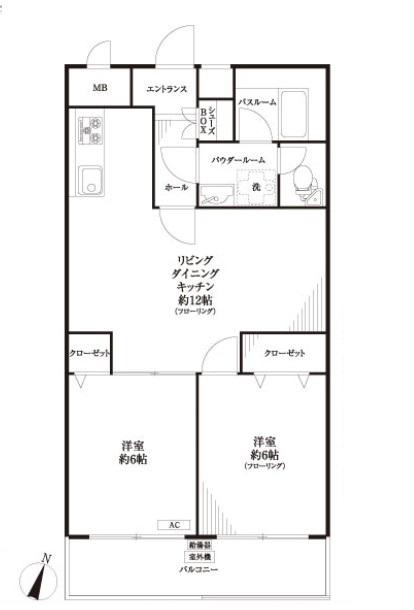 Floor plan. 2LDK, Price 22,800,000 yen, Occupied area 54.45 sq m , Balcony area 6.6 sq m