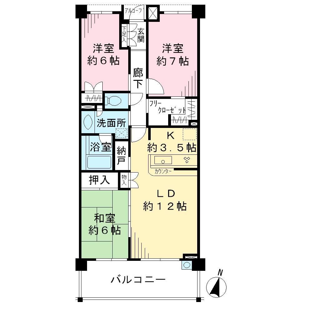 Floor plan. 3LDK, Price 38,500,000 yen, Occupied area 80.03 sq m , Balcony area 12.4 sq m
