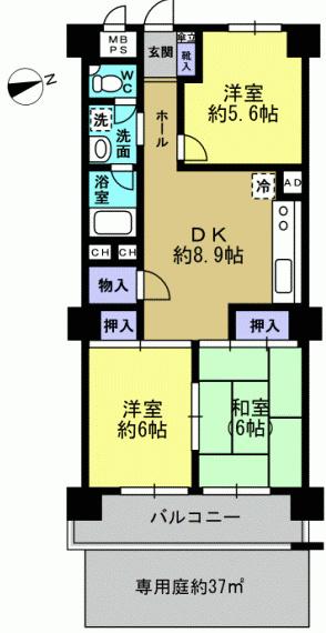 Floor plan. 3DK, Price 19,800,000 yen, Occupied area 58.39 sq m