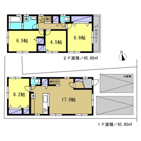 Compartment view + building plan example. Building plan example (A section) 4LDK, Land price 31,800,000 yen, Land area 117.32 sq m , Building price 15 million yen, Building area 91.8 sq m