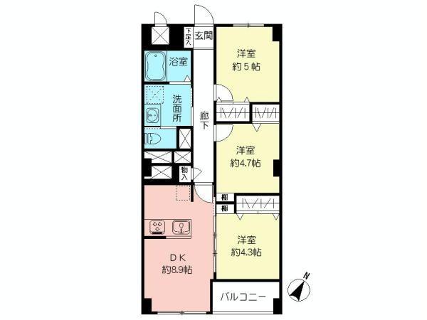 Floor plan. 3LDK, Price 21,800,000 yen, Occupied area 56.94 sq m , Balcony area 4.04 sq m Floor