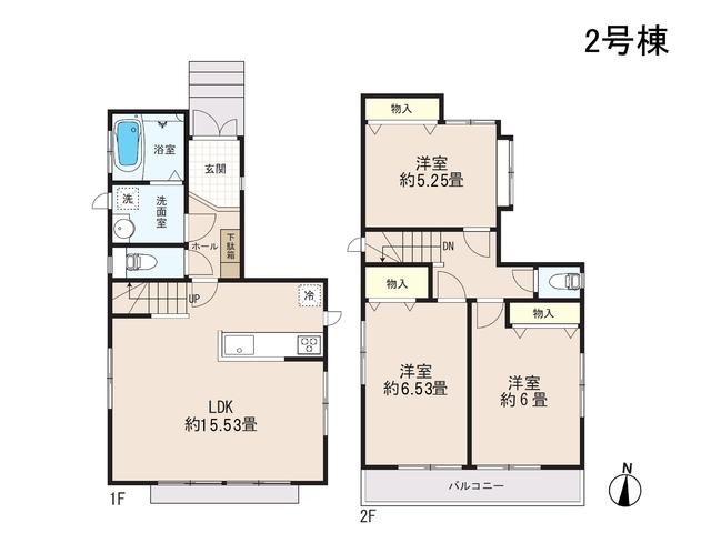 Floor plan. 45,800,000 yen, 3LDK, Land area 100.58 sq m , Building area 80.42 sq m Komae City Higashino Nogawa 4-chome Floor Building 2