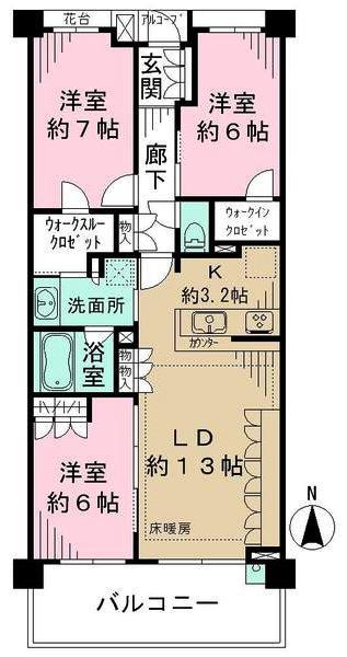 Floor plan. 3LDK, Price 38,800,000 yen, Occupied area 79.41 sq m , Balcony area 12.4 sq m