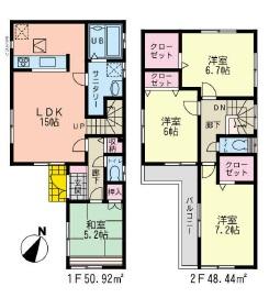 Floor plan. (Building 2), Price 45,800,000 yen, 4LDK, Land area 94.34 sq m , Building area 99.36 sq m