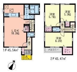 Floor plan. (3 Building), Price 45,800,000 yen, 3LDK, Land area 94.35 sq m , Building area 89.01 sq m