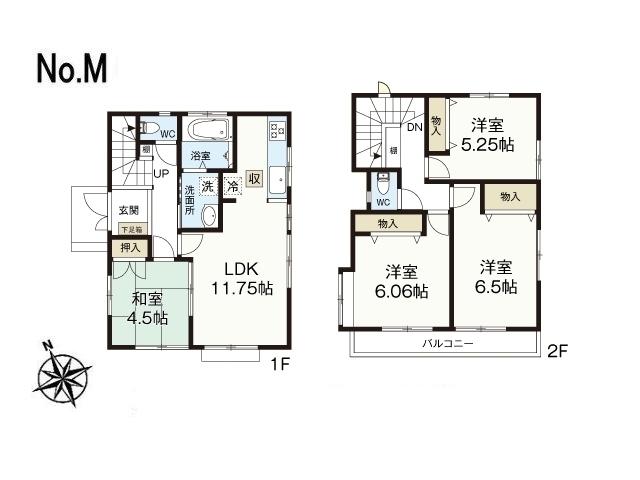 Floor plan. (M Building), Price 49,500,000 yen, 4LDK, Land area 108.1 sq m , Building area 85.5 sq m