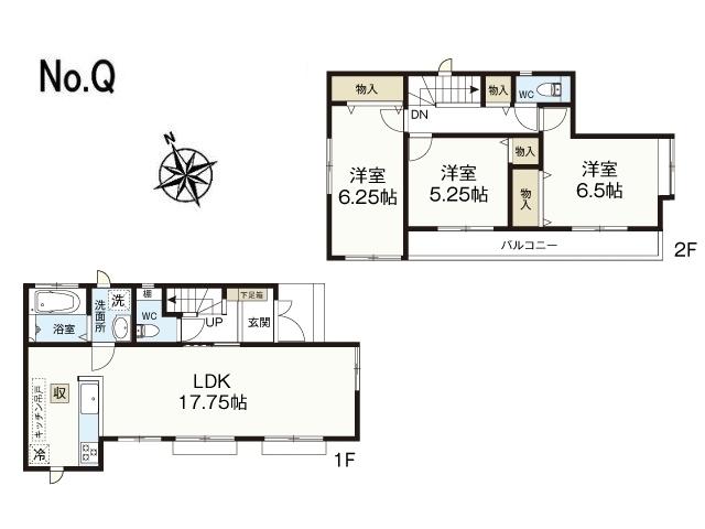 Floor plan. (Q Building), Price 46,500,000 yen, 3LDK, Land area 108.09 sq m , Building area 85.7 sq m