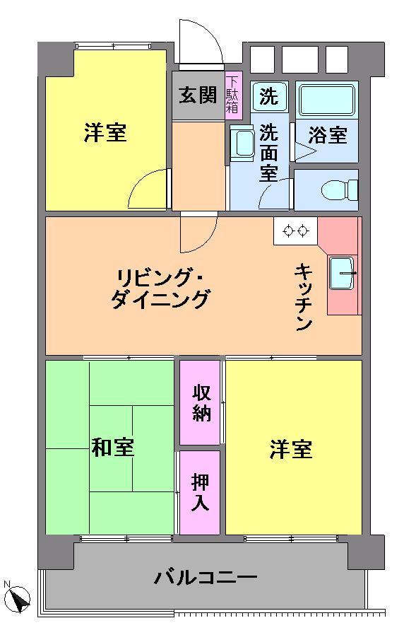 Floor plan. 3LDK, Price 23 million yen, Occupied area 58.72 sq m , Balcony area 8.75 sq m