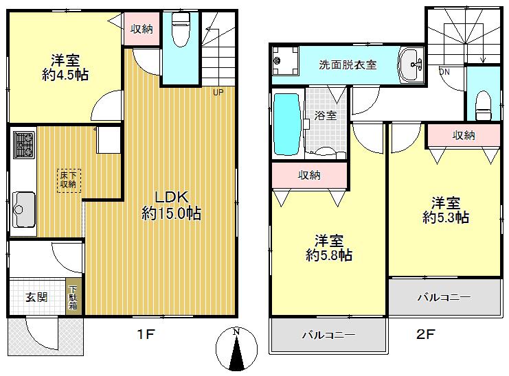 Floor plan. (Building 2), Price 39,800,000 yen, 3LDK, Land area 81.59 sq m , Building area 72.09 sq m