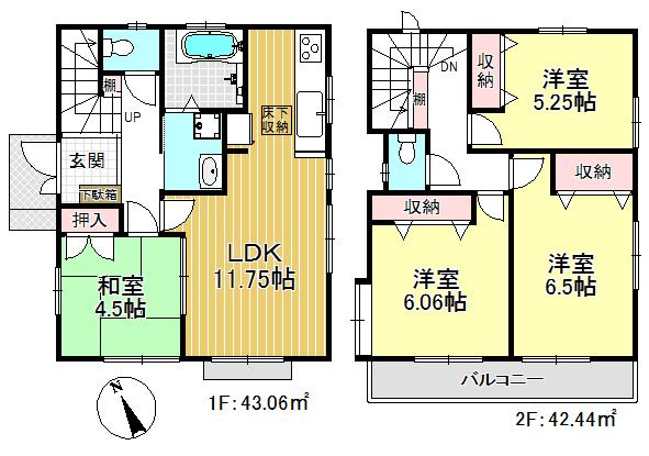 Floor plan. (M Building), Price 49,300,000 yen, 4LDK, Land area 108.1 sq m , Building area 85.5 sq m