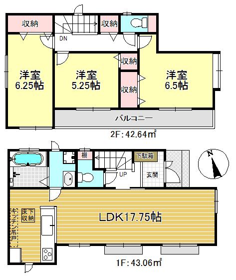 Floor plan. (Q Building), Price 46,500,000 yen, 3LDK, Land area 108.09 sq m , Building area 85.7 sq m