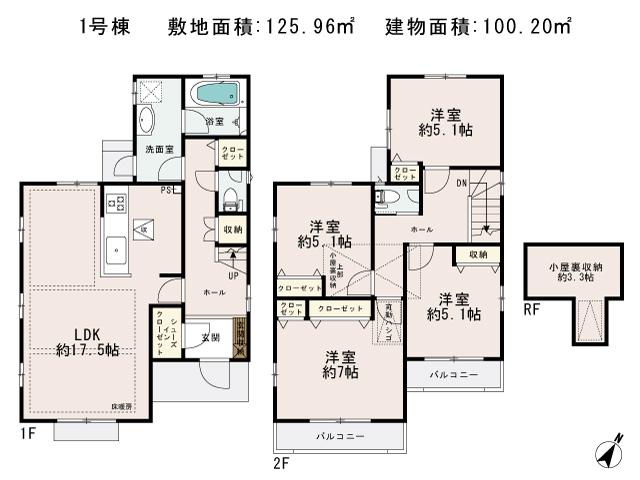 Floor plan. 58,800,000 yen, 4LDK, Land area 125.96 sq m , Building area 100.2 sq m