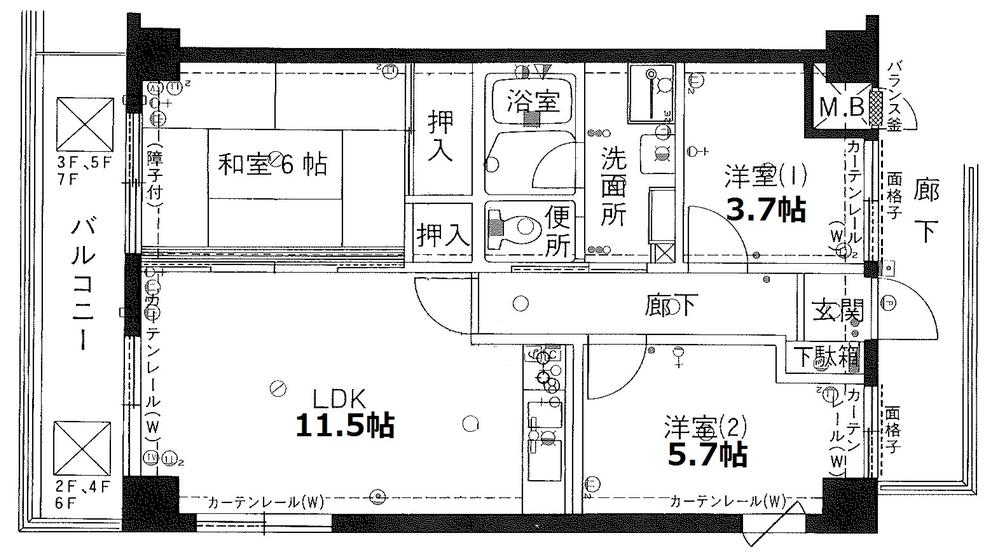 Floor plan. 3LDK, Price 19,800,000 yen, Occupied area 61.38 sq m , Balcony area 9.3 sq m