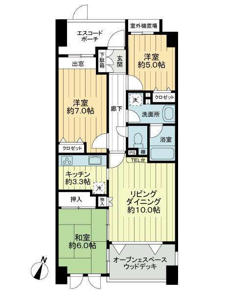 Floor plan. 3LDK, Price 35,800,000 yen, Occupied area 70.25 sq m , Balcony area 7 sq m