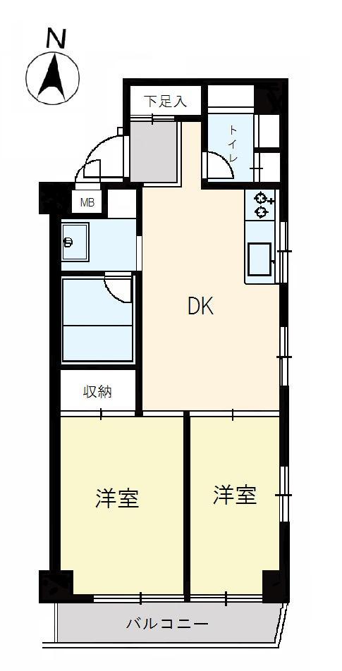 Floor plan. 2DK, Price 13.8 million yen, Footprint 40.8 sq m , Balcony area 3.4 sq m top floor ・ Southeast Corner Room