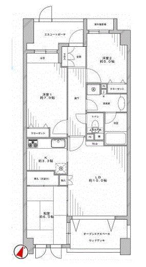 Floor plan. 3LDK, Price 34,980,000 yen, Occupied area 70.25 sq m , Balcony area 12.22 sq m