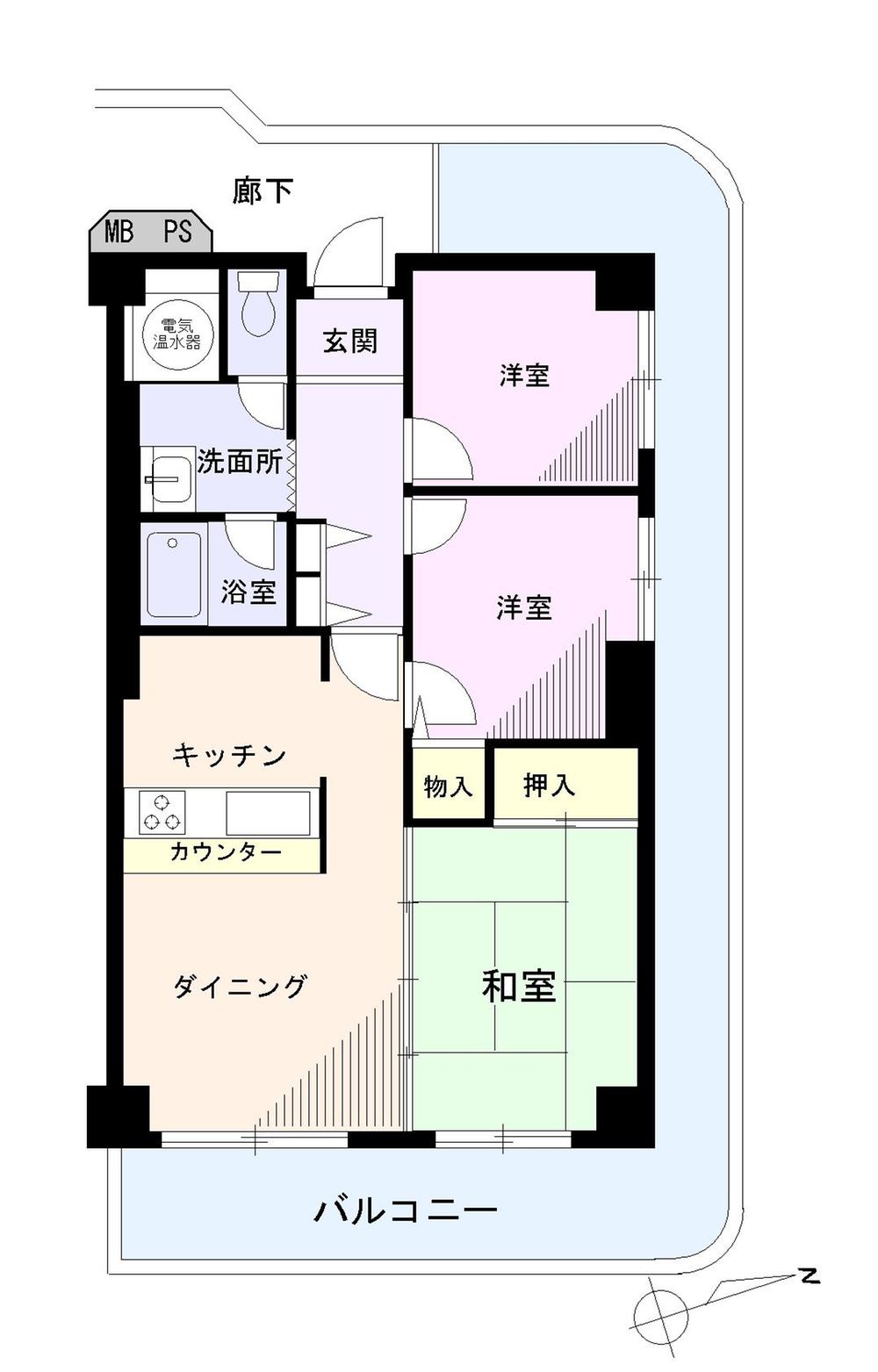 Floor plan. 3DK, Price 22,200,000 yen, Occupied area 59.61 sq m , Balcony area 24.13 sq m