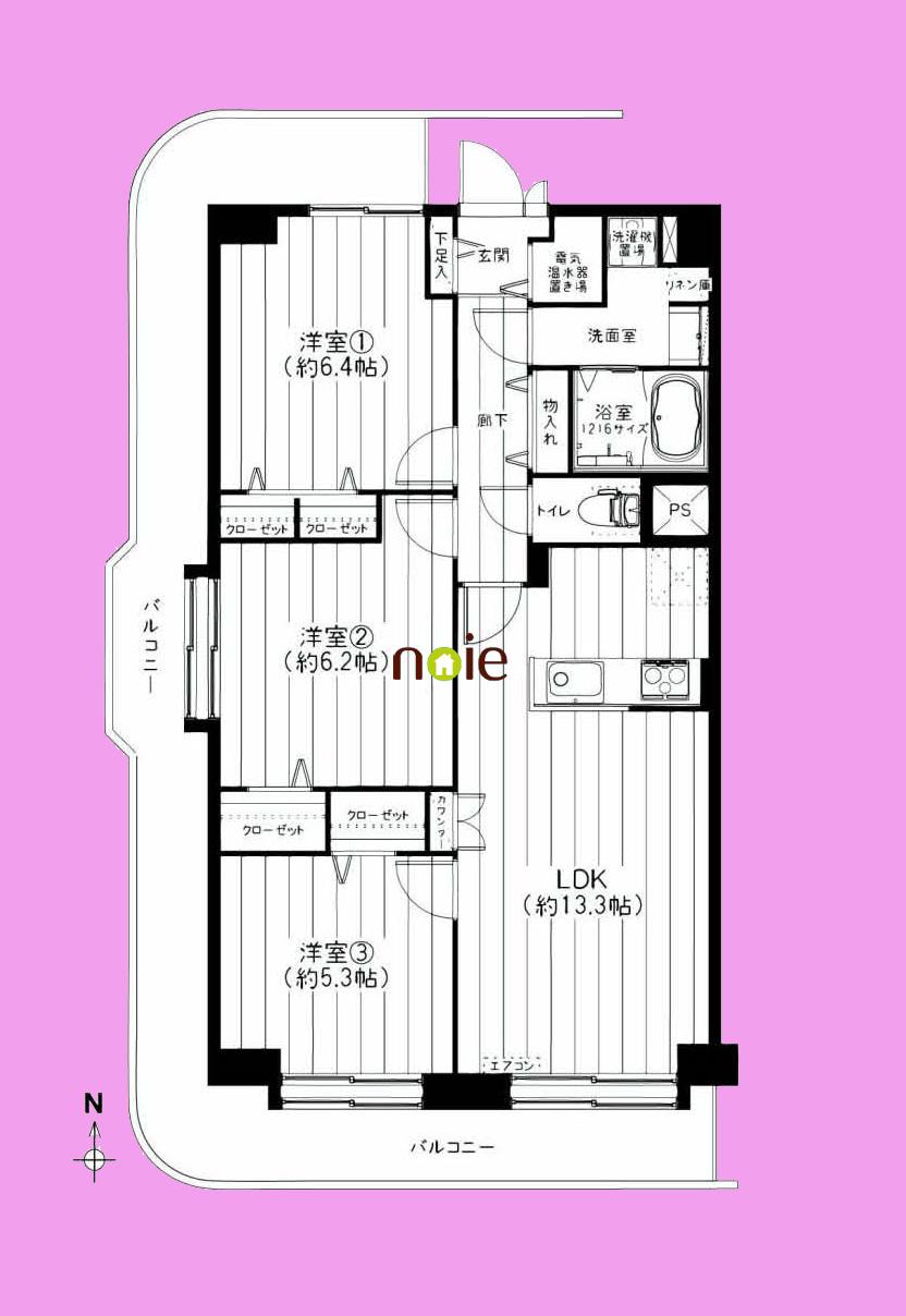 Floor plan. 3LDK, Price 27,900,000 yen, Occupied area 72.09 sq m , Balcony area 26.26 sq m   ■  ~ In fact, please check ~  ◆ New renovation ~ Fit renovation ~ After-sales service guarantee ~  ~ Immediately possible to new life ~  ◆ Spacious balcony that surrounds the room ◆ Three-way angle room!  ◆ Adjacent to Sendai Horikawa park!