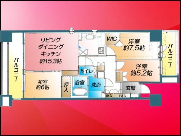 Floor plan. 3LDK, Price 62 million yen, Footprint 80.2 sq m , Balcony area 18.4 sq m