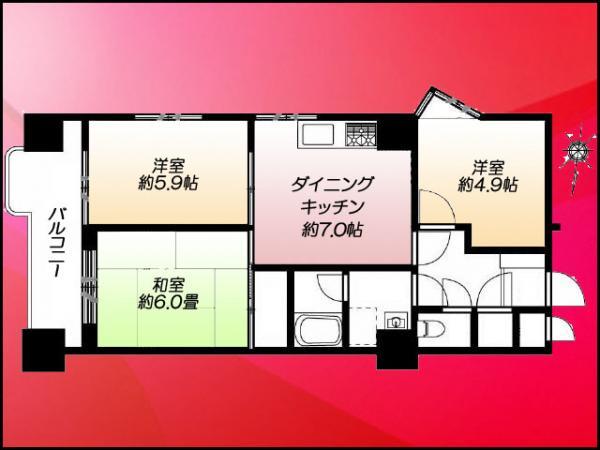 Floor plan. 3DK, Price 21 million yen, Occupied area 55.65 sq m , Balcony area 7.8 sq m