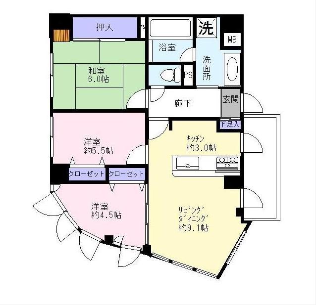 Floor plan. 3LDK, Price 28.5 million yen, Occupied area 64.97 sq m , Balcony area 5.88 sq m